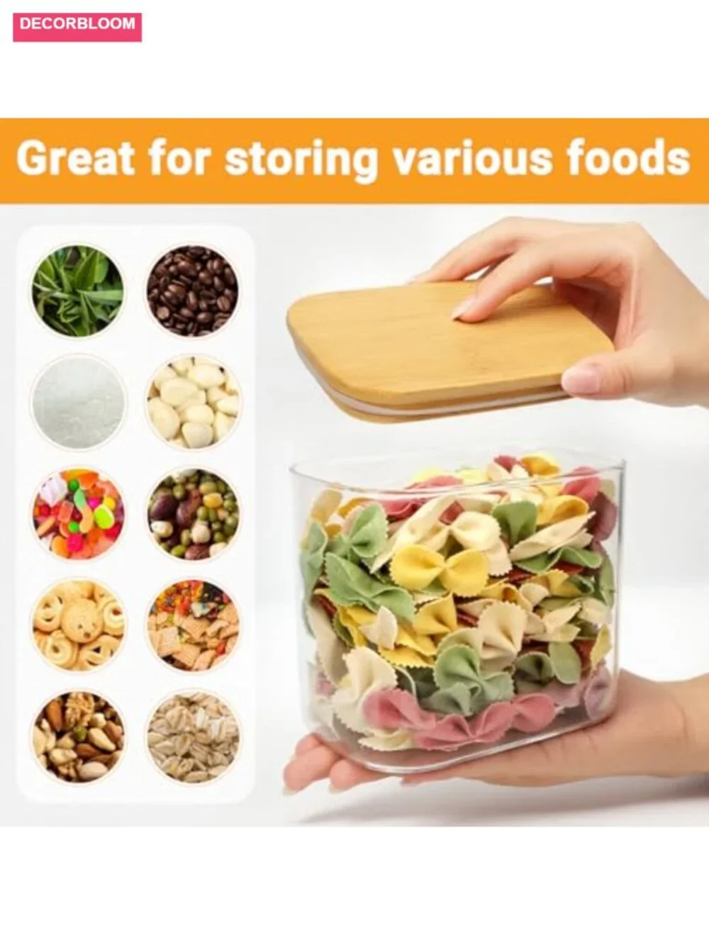 2pk 23oz Rectangular Glass Storage Jars with Bamboo Lids Airtight Kitchen